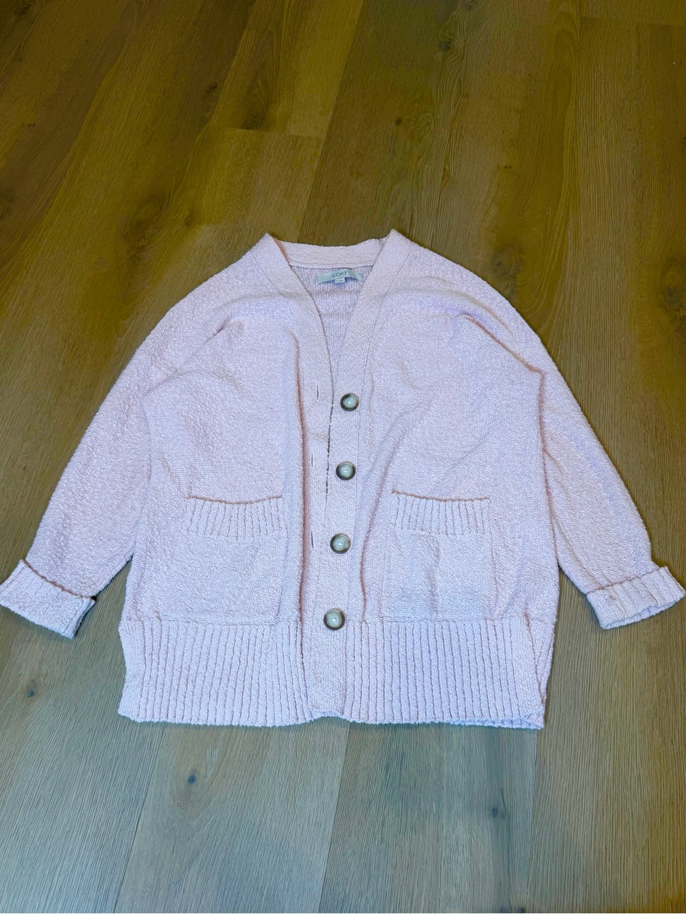 LOFT Pale Pink Teddy Button Cardigan